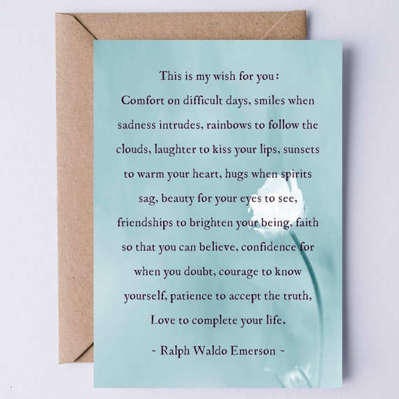 Ralph Waldo Emerson Quote Card My Wish For You Inspirational Quote Card To Print Graduation Emotional Support Birthday Recovery