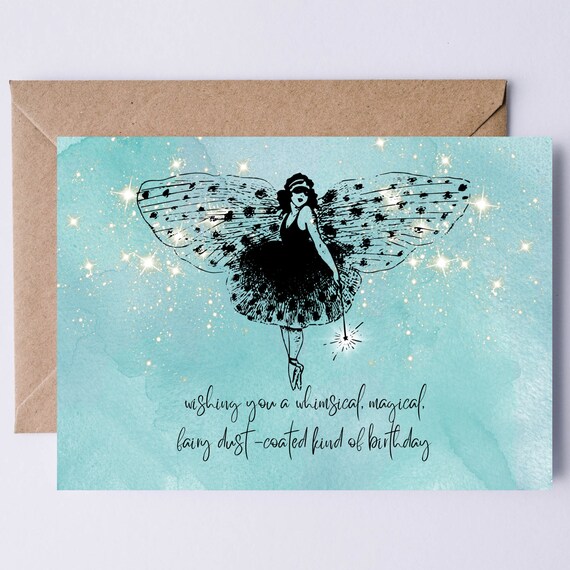 Fairy Birthday Card Whimsical Magical Fairy Dust Coated Teal Art Print