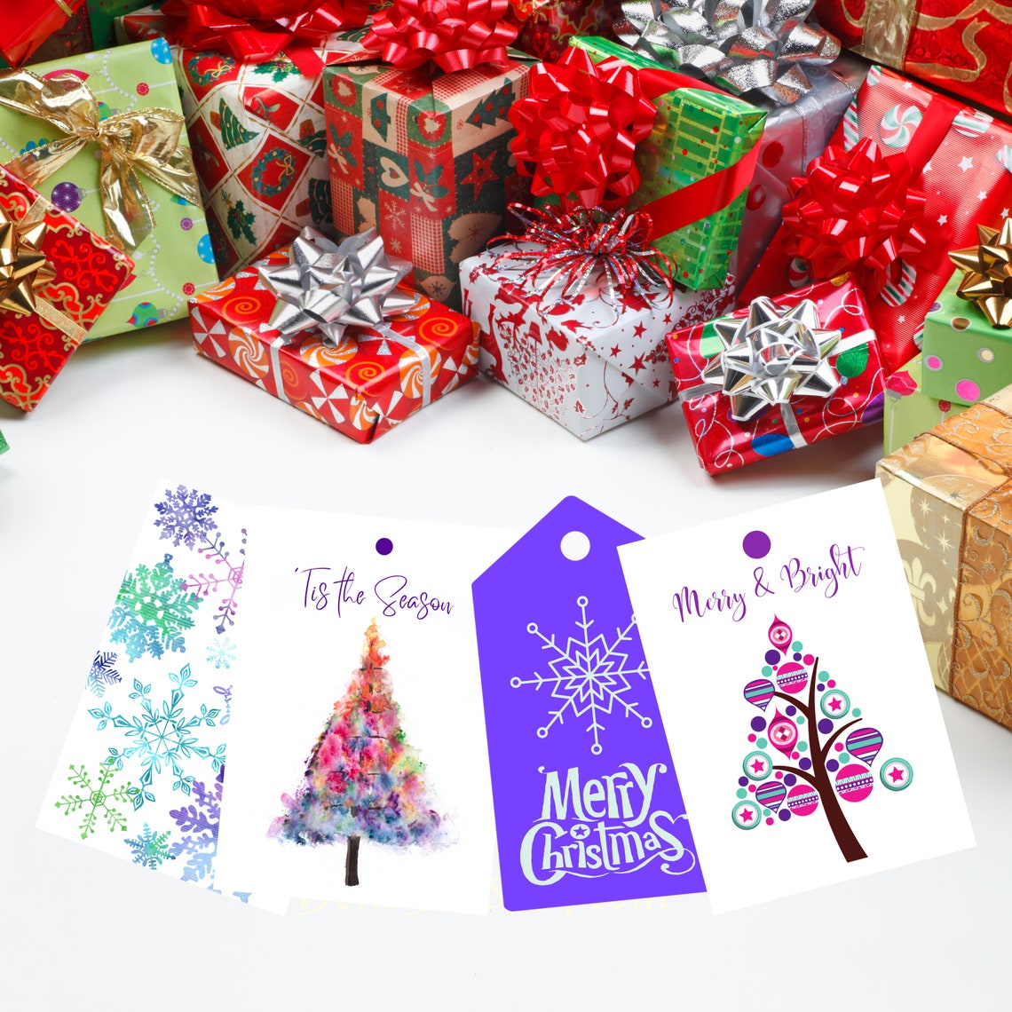 Merry Bright Snowflake Christmas Gift Tags Holiday Printable Tags - Image 2