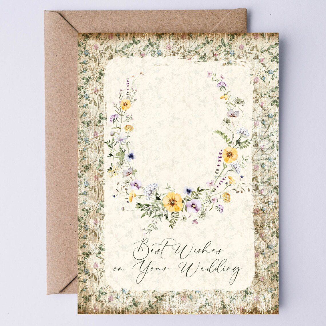Wildflower Wedding Card, Floral Wedding Greeting