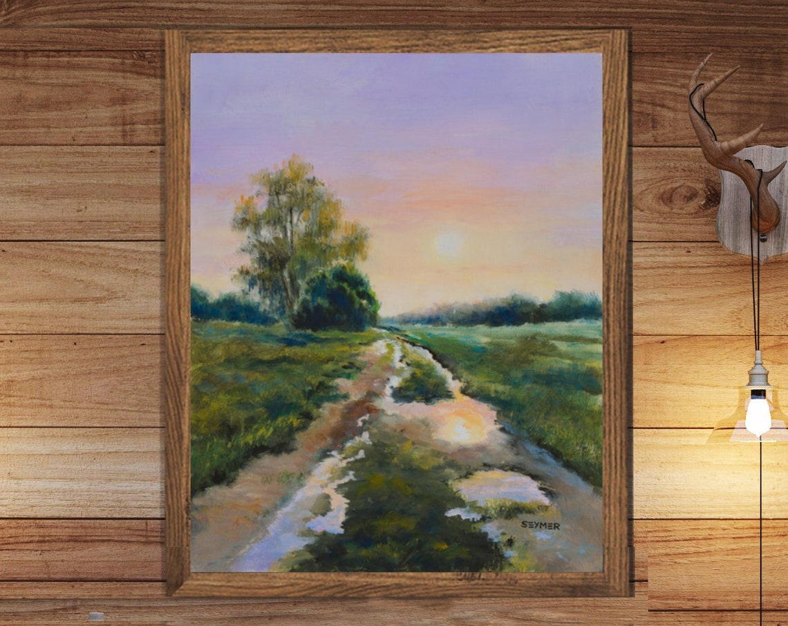 Country Landscape Sunset Print Countryside Oil Painting Path After Rain Rainy Field Country Road Artwork Farmhouse Art Living Room Decor - Image 4