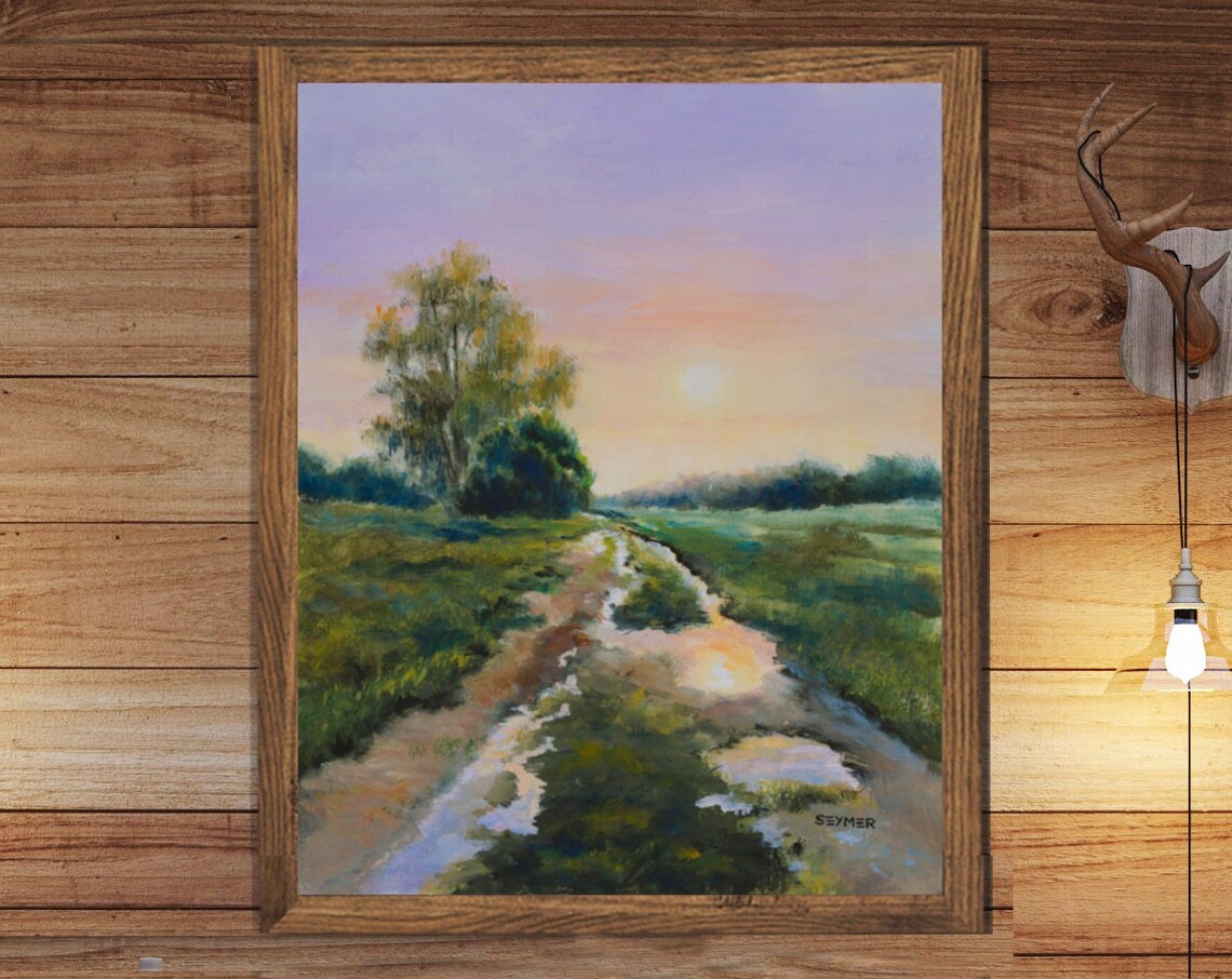 Sunset Country Road After Rain Landscape Oil Painting Poster - Image 4