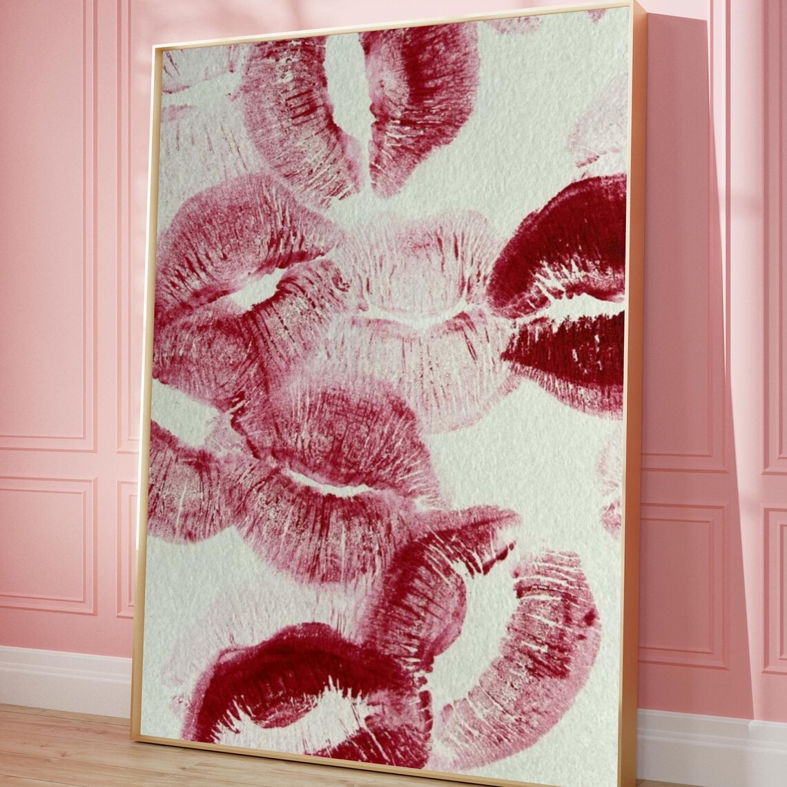 Retro Kiss Red Lips Poster, Bedroom Wall Art Print