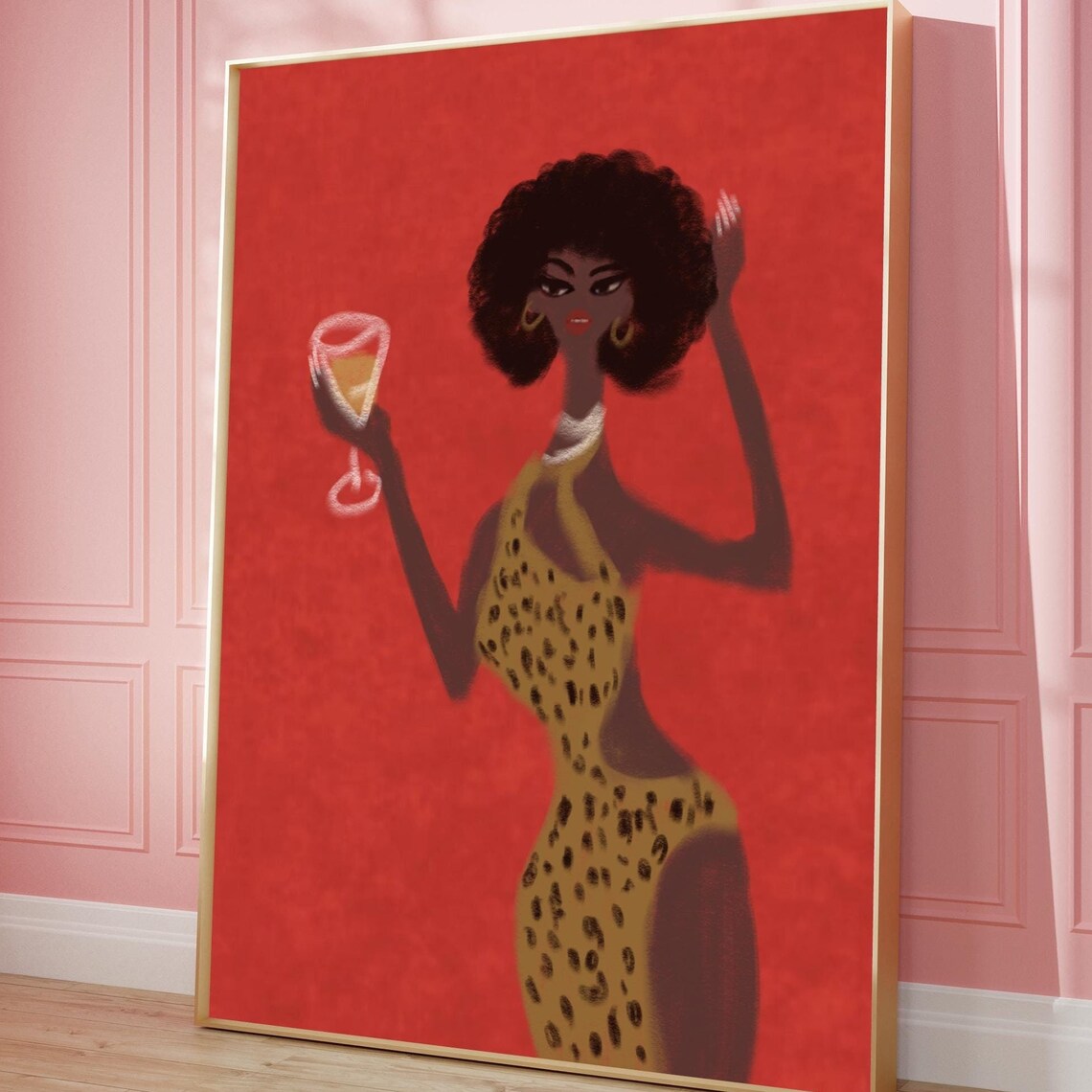 Stylish Woman In Leopard Dress Red Fashion Illustration Poster