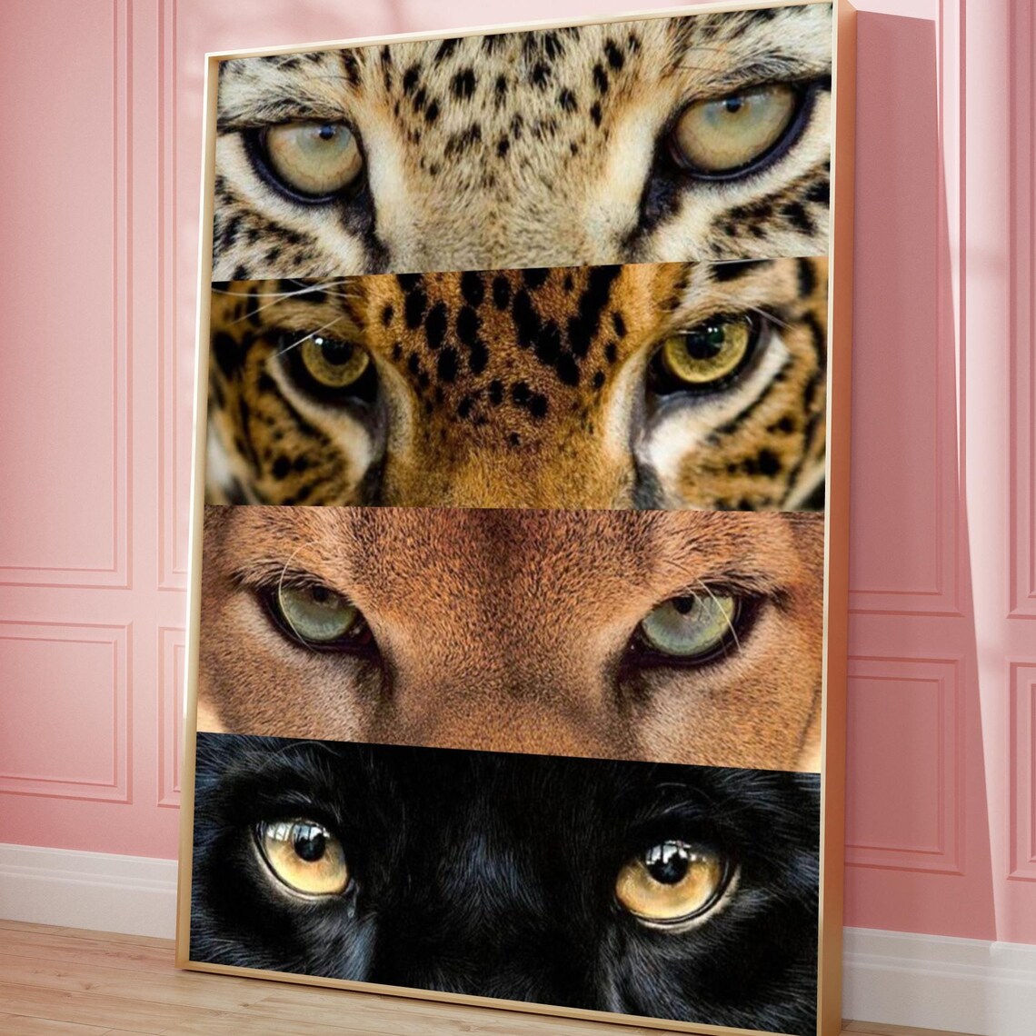 Wild Cat Eyes Close Up Four Panels Striking Wildlife Photo Poster