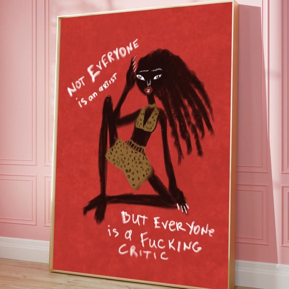 Funky Black Woman Art Print Humoristic Red Leopard Poster Digital Download