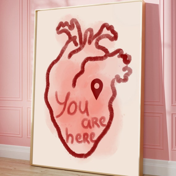 Retro Heart Wall Art 70s Psychedelic Love Poster Digital Download
