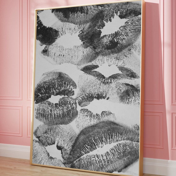 Retro Lips Poster Kissing Art Print For Bedroom Decor Digital Download