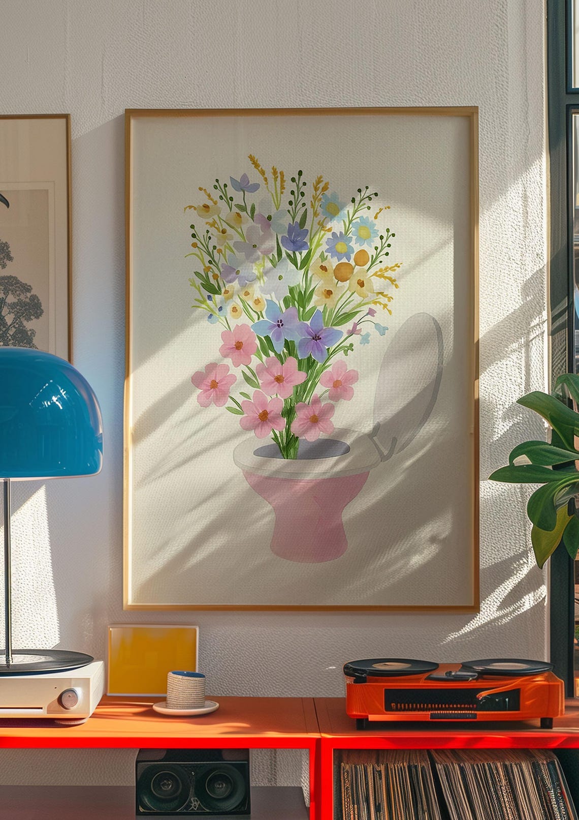 Wildflower Bouquet in a Pink Toilet Bowl Funny Bathroom Poster