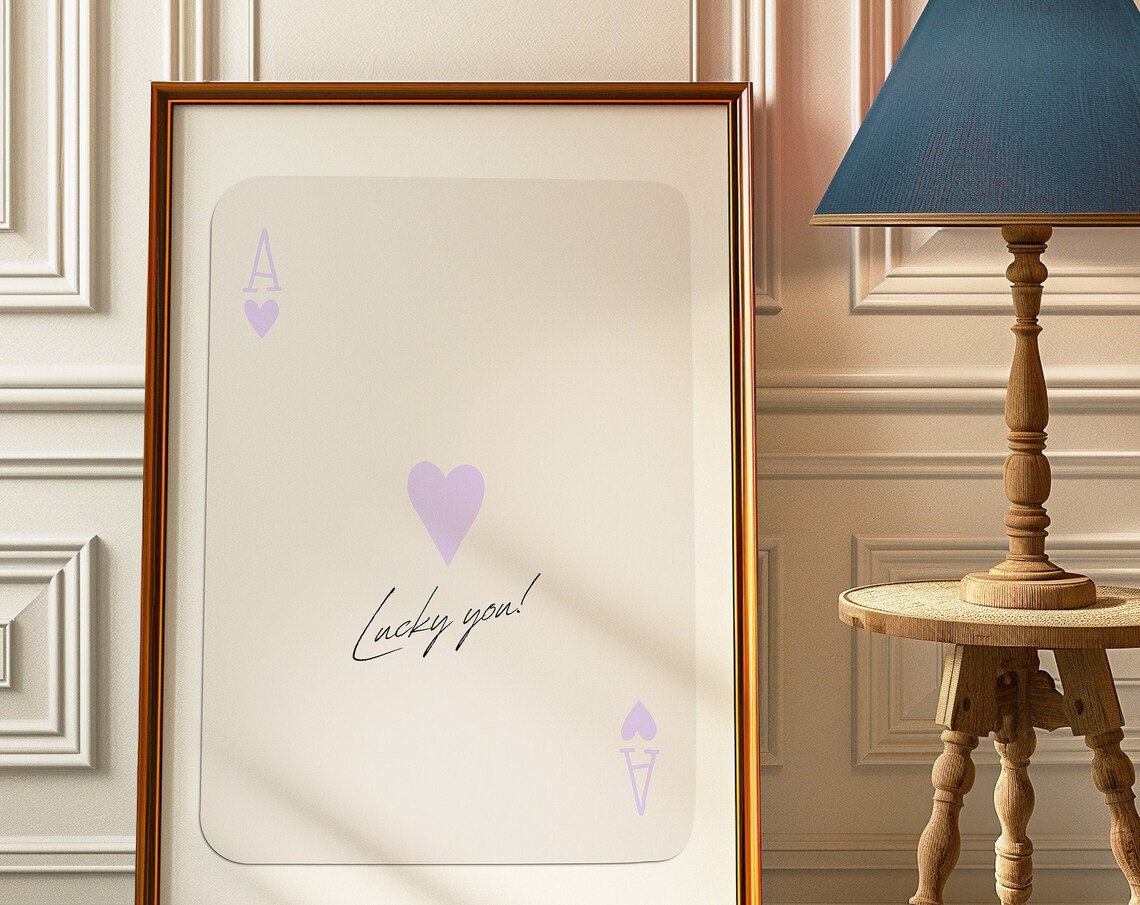 Lilac Ace of Hearts Playing Card Lucky You Quote Cute Girly Wall Art