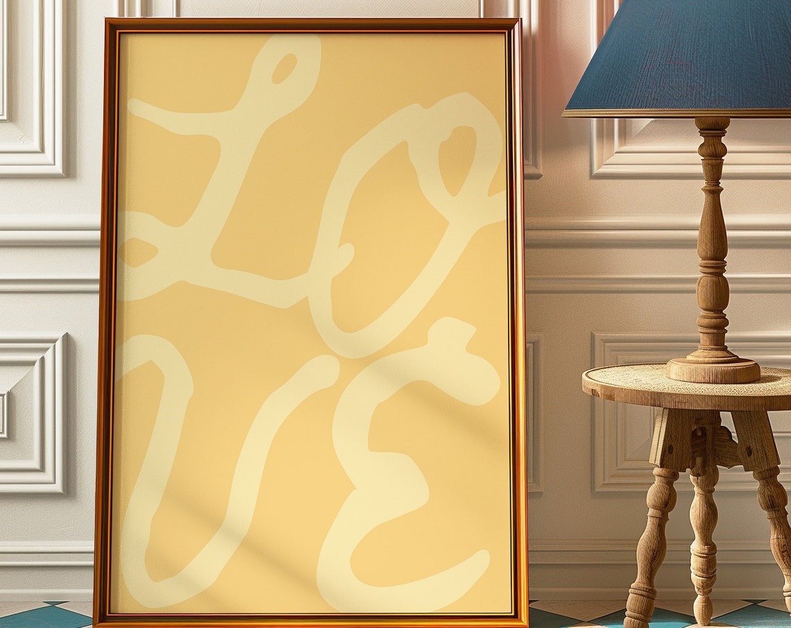 Mustard Yellow Love Script Typography Warm Trendy Room Decor Poster