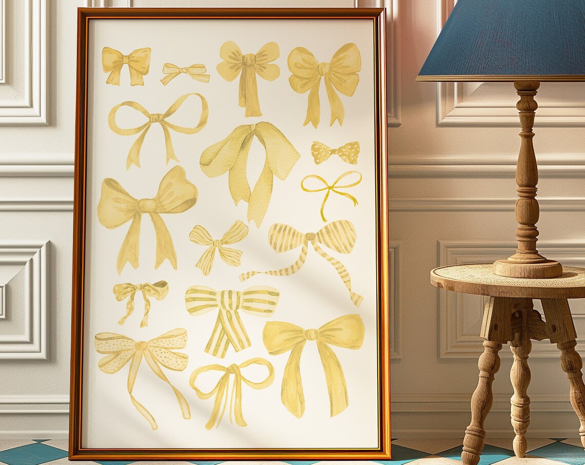 Sunny Yellow Ribbon Bow Collage Coquette Watercolor Aesthetic Poster - Image 3