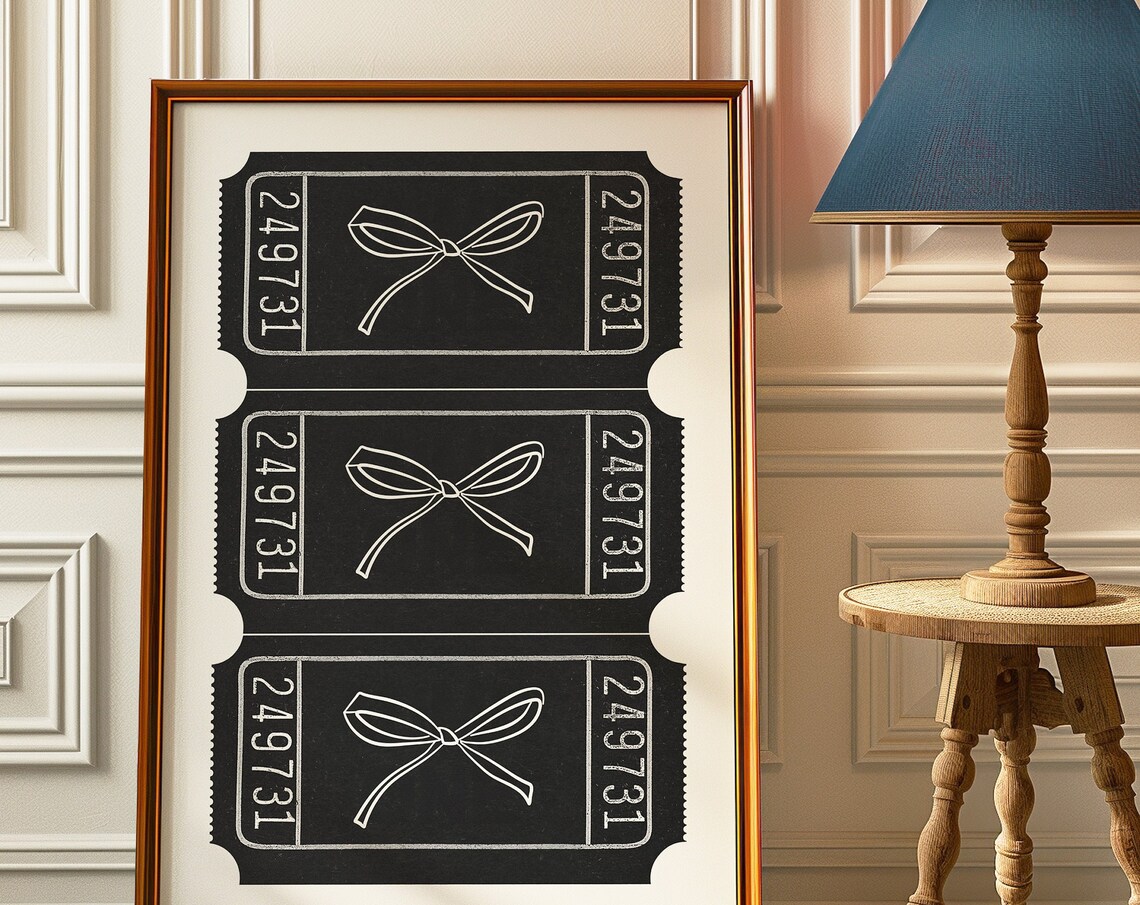 Black Bow Raffle Ticket Trio Trendy Preppy Girly Wall Poster