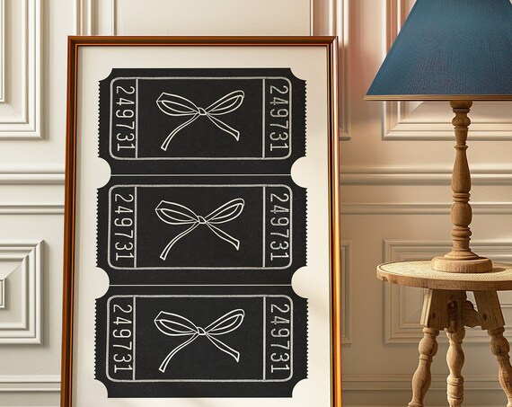 Black Bow Raffle Ticket Trio Trendy Preppy Girly Wall Poster
