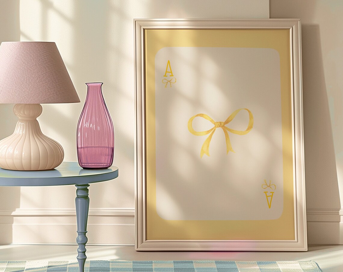 Sunny Yellow Ace Playing Card Coquette Bow Ribbon Aesthetic Wall Art - Image 3
