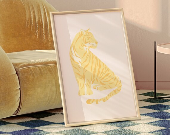Golden Yellow Tiger Illustration Minimalist Animal Art Poster