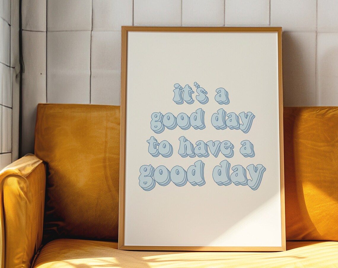 Blue Prints Preppy Dorm Art Print, Retro Typography
