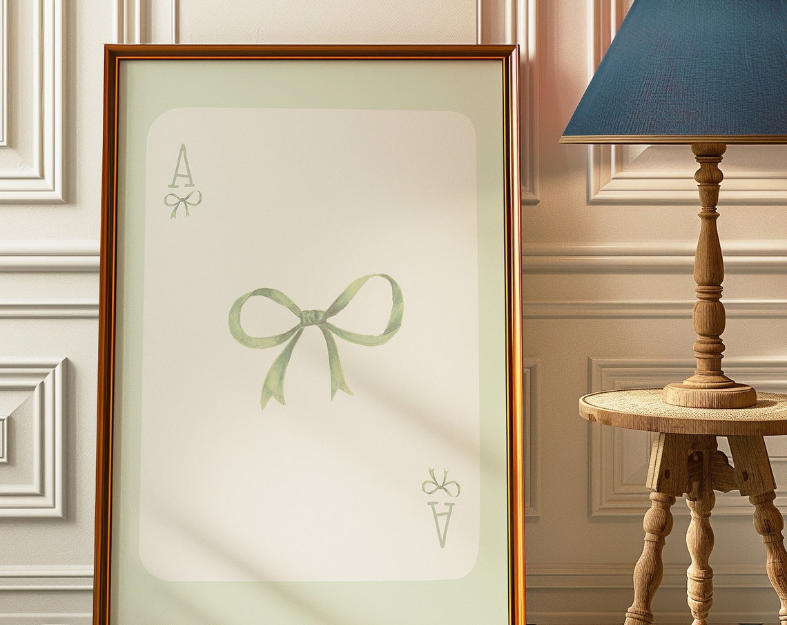 Sage Green Ace Playing Card Coquette Bow Ribbon Aesthetic Wall Art - Image 3