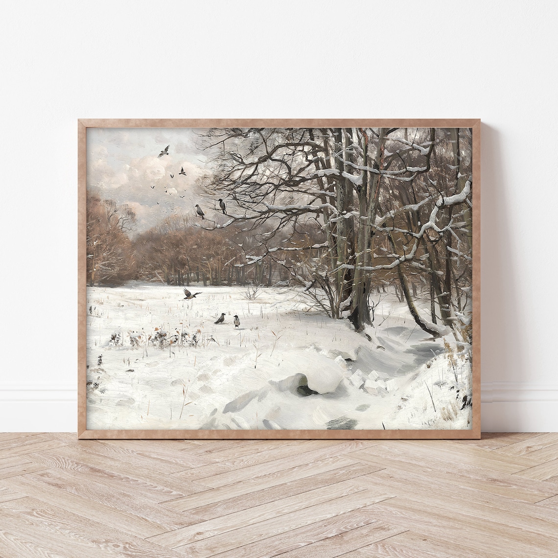 Vintage Snowy Tree Woodland Landscape Art Print - Image 3