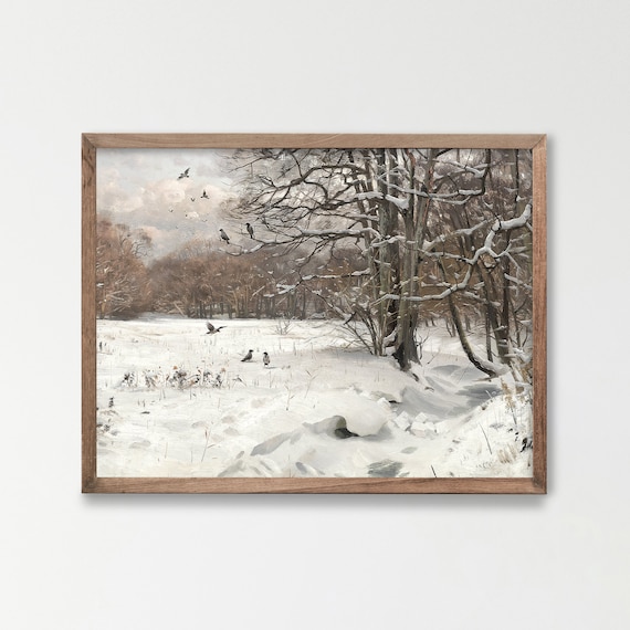 Vintage Snowy Tree Woodland Landscape Art Print