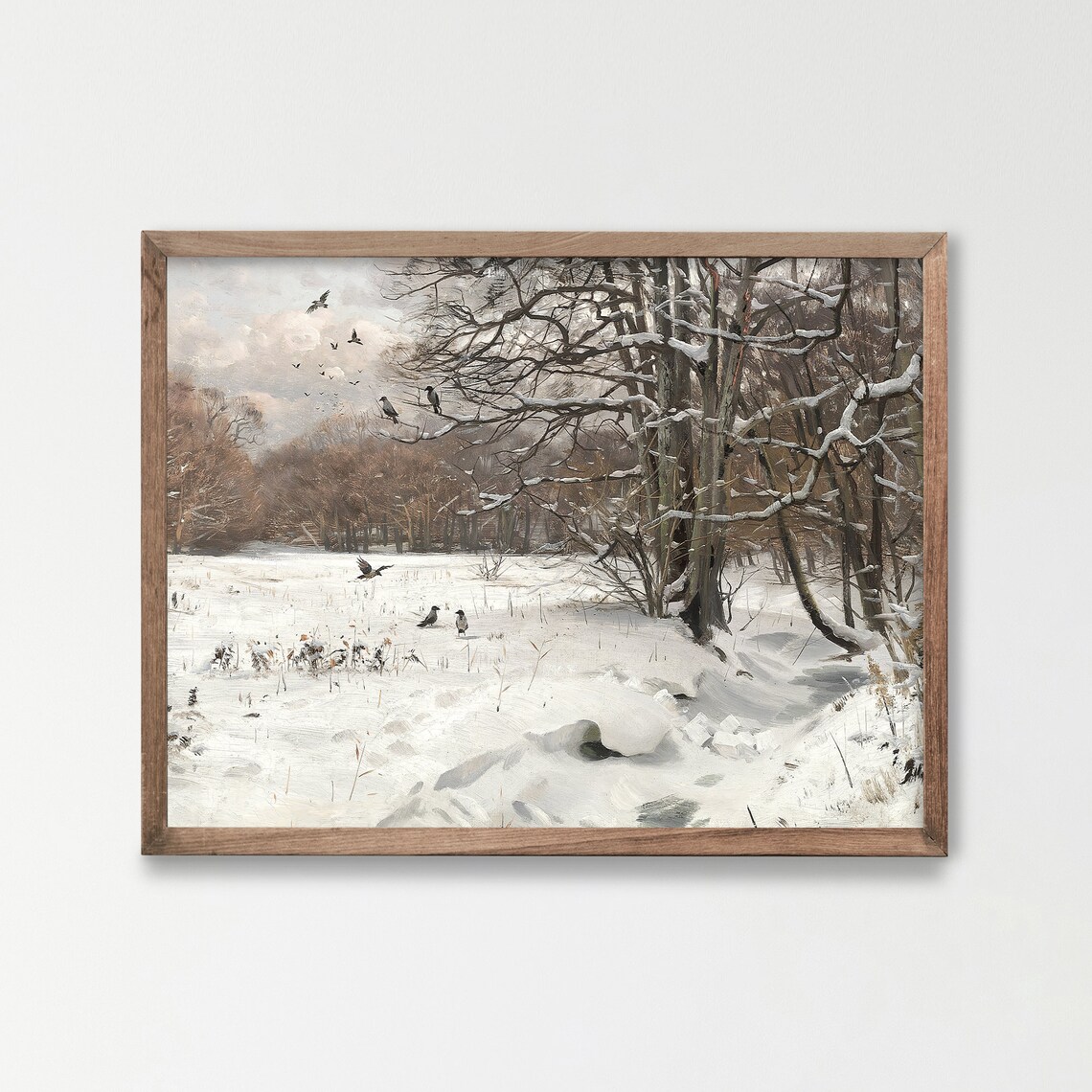 Vintage Snowy Tree Woodland Landscape Art Print