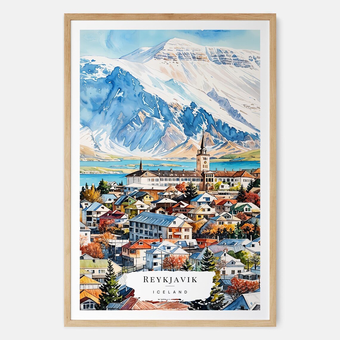 Reykjavik Iceland Colorful Old Town Watercolor Nordic Travel Poster