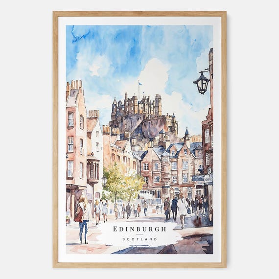 Edinburgh Castle Watercolor Art Print, Scotland Travel