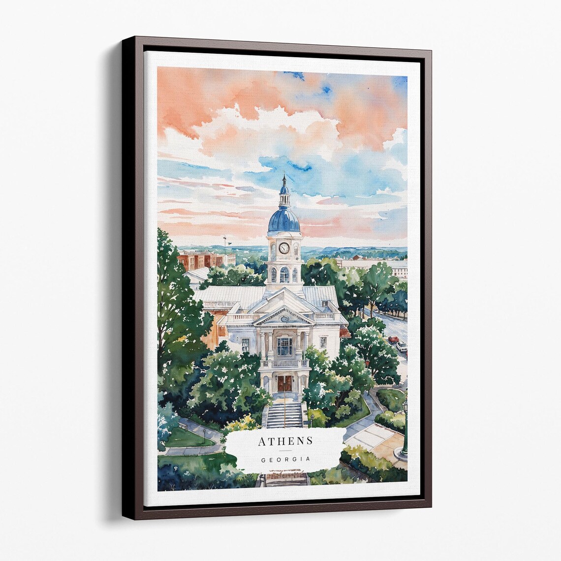 Athens Georgia Clock Tower Watercolor Campus Landmark Poster Art