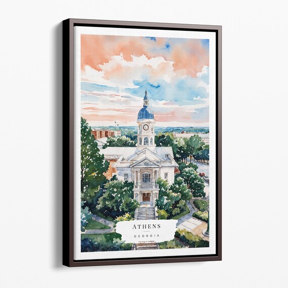 Athens Georgia Canvas Art Print Watercolor Urban Landscape Wall