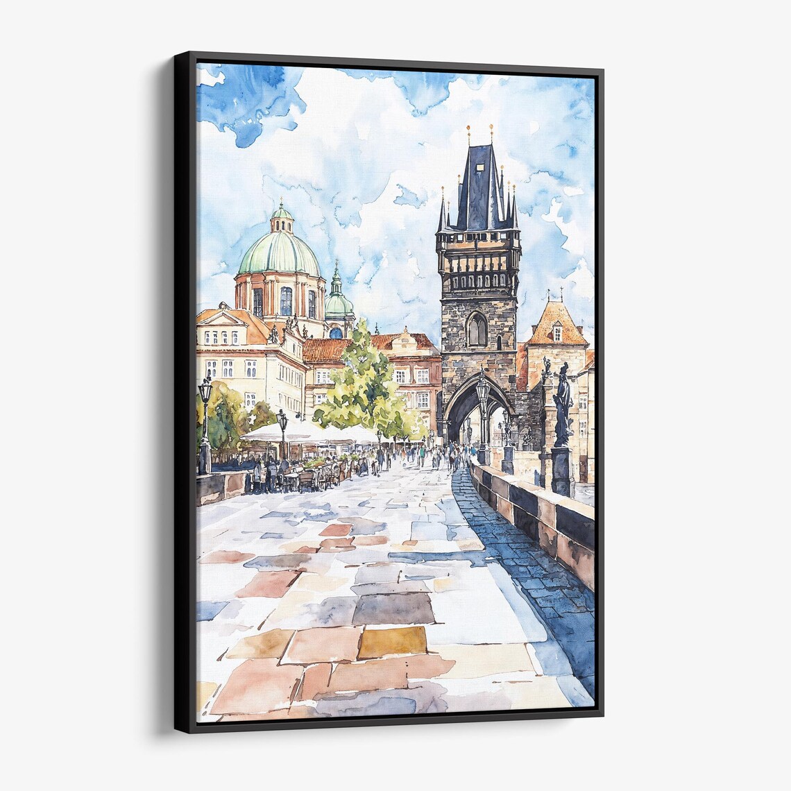 Prague Charles Bridge Vibrant Watercolor Travel Poster