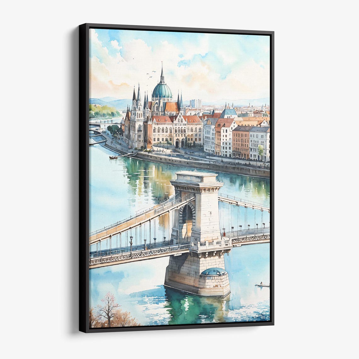 Budapest Watercolor Canvas Print Iconic Cityscape Wall Art