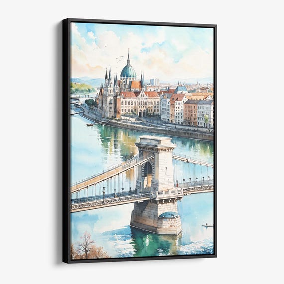Budapest Watercolor Canvas Print Iconic Cityscape Wall Art