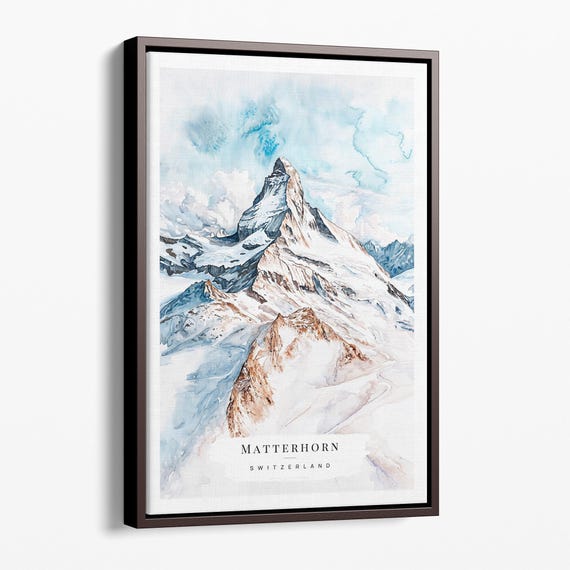 Matterhorn Watercolor Canvas Art Print Mountain Landscape Wall
