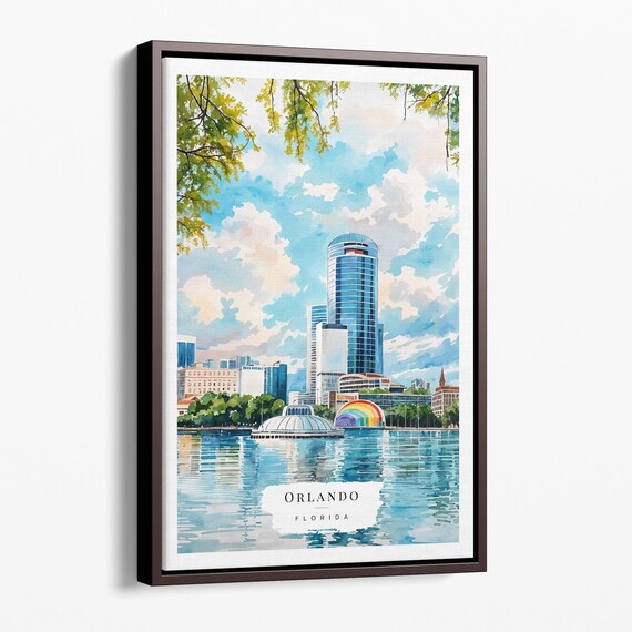 Orlando Florida Canvas Art Print Colorful Cityscape Watercolor Wall