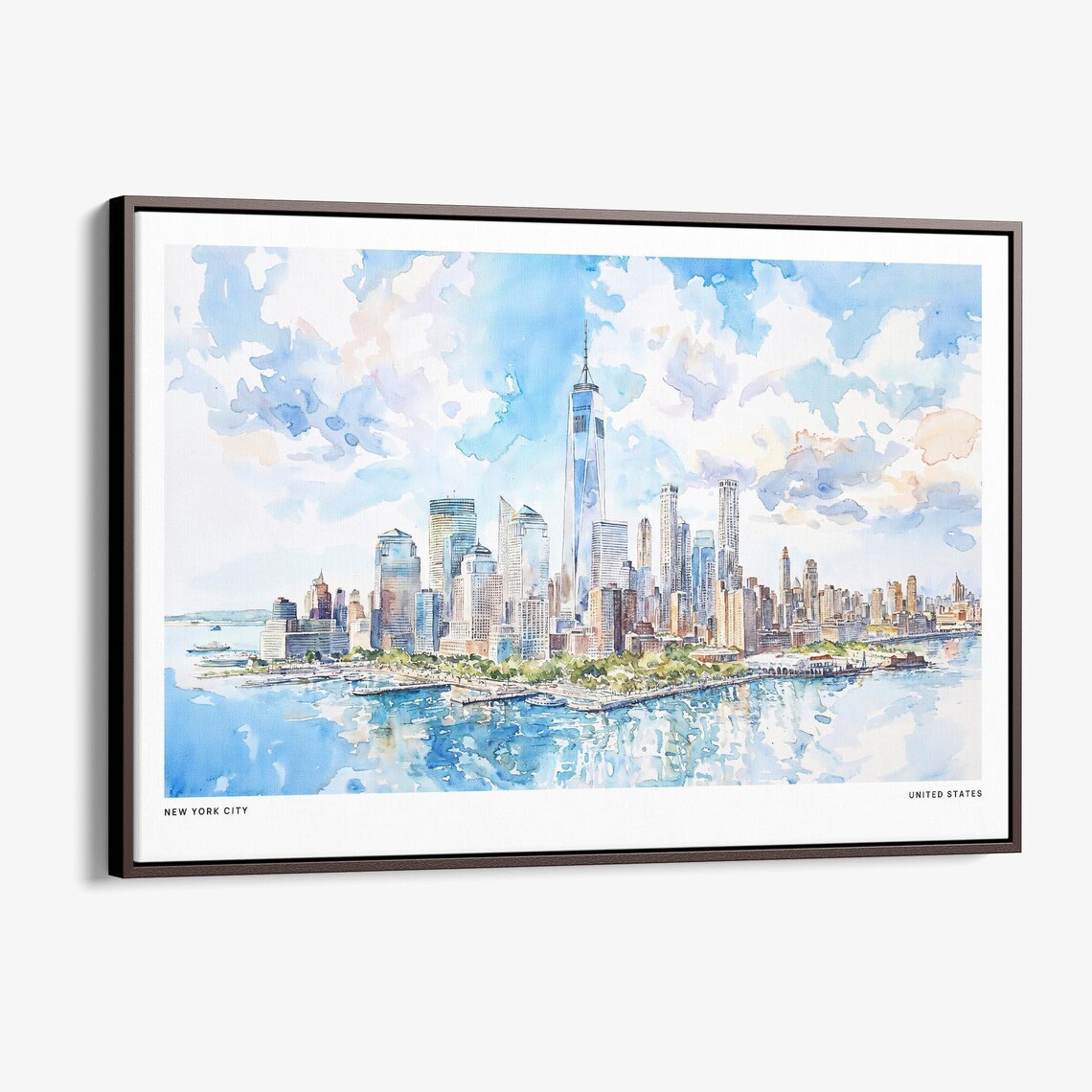 New York City Skyline Watercolor One World Trade Center Poster