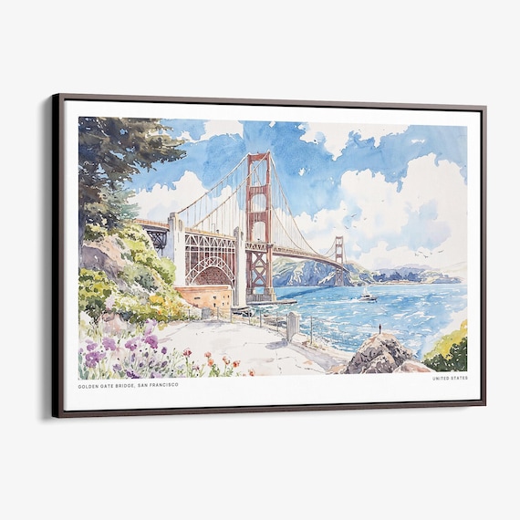 Golden Gate Bridge San Francisco Watercolor Bay View Art Poster