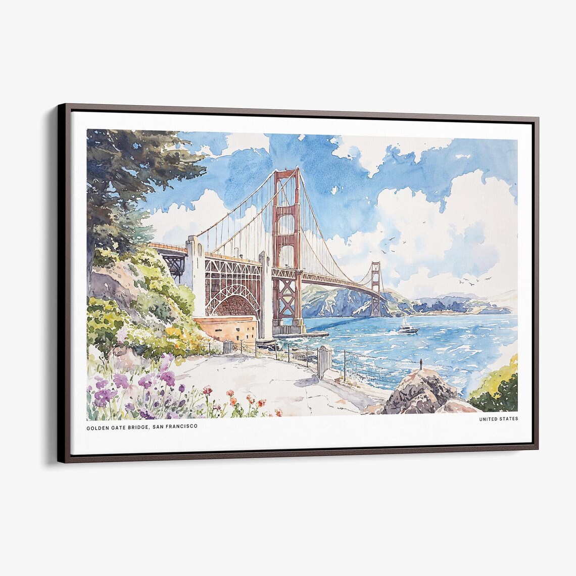Golden Gate Bridge San Francisco Watercolor Bay View Art Poster