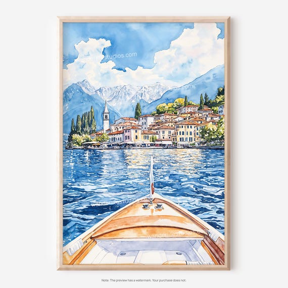 Lake Como Wall Art Watercolor Boat View