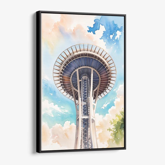 Seattle Space Needle Canvas Print Watercolor Skyline Wall Art