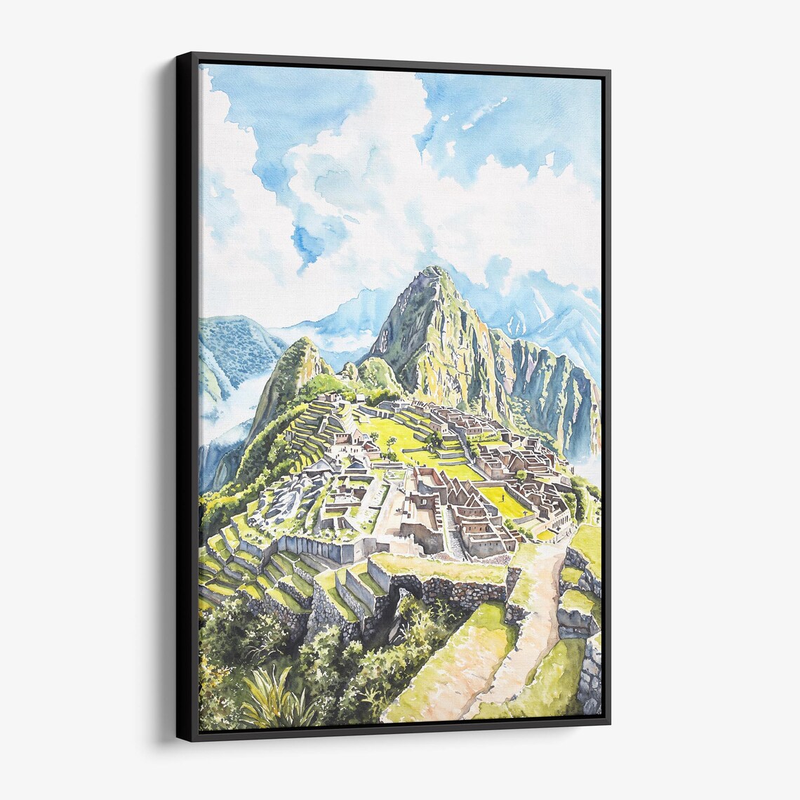 Machu Picchu Watercolor Canvas Print Peru Historic Sanctuary Landmark Art