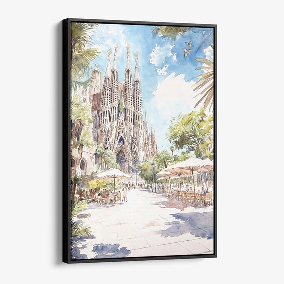 Sagrada Familia Canvas Print Watercolor Artwork Of Barcelonas Famous Cathedral
