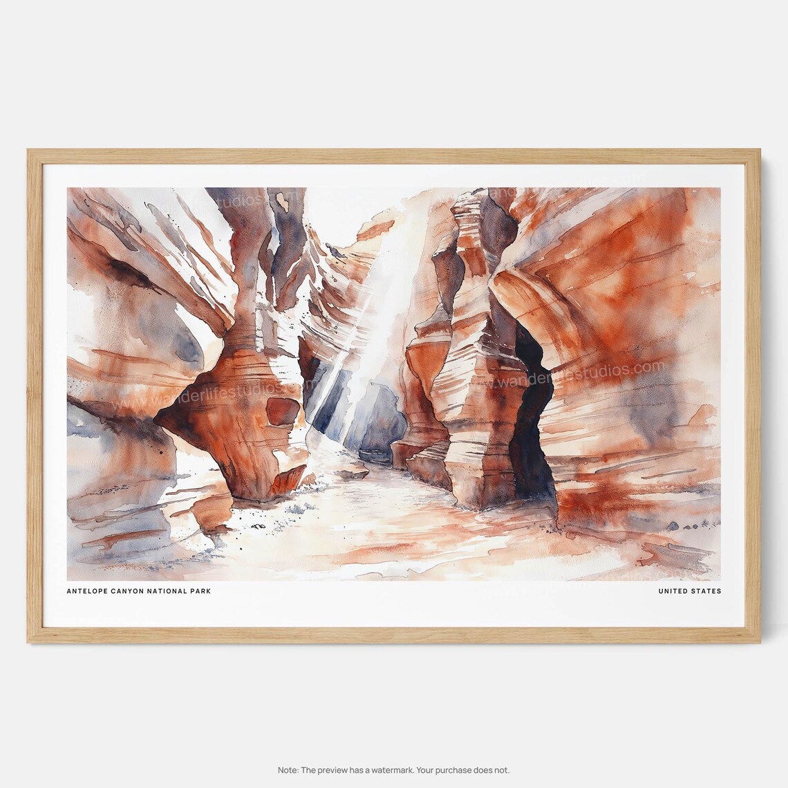 Antelope Canyon Slot Canyon Watercolor Desert Light Travel Poster