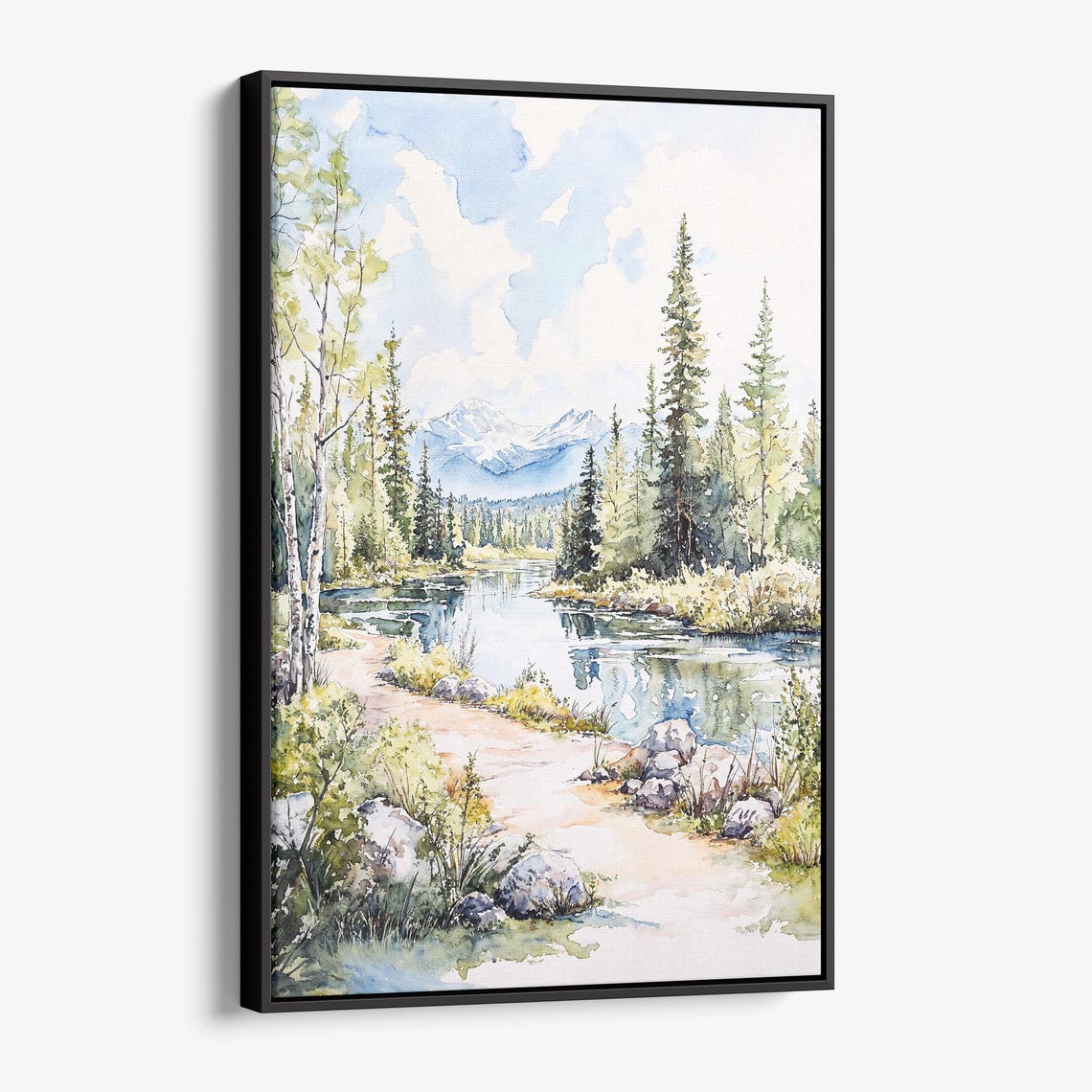 Fairbanks Alaska River Pines Snowy Mountain Watercolor Poster