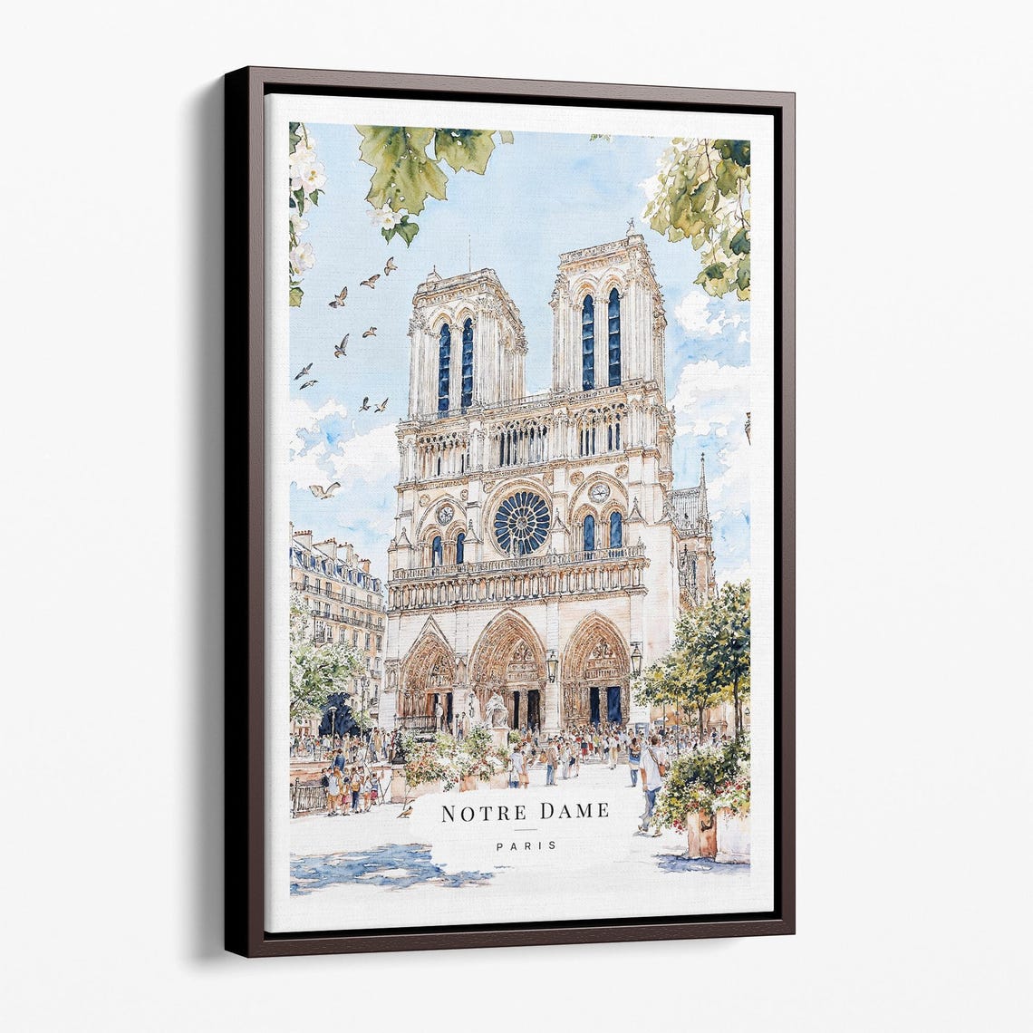 Notre Dame Paris Watercolor Gothic Cathedral Landmark Art Poster
