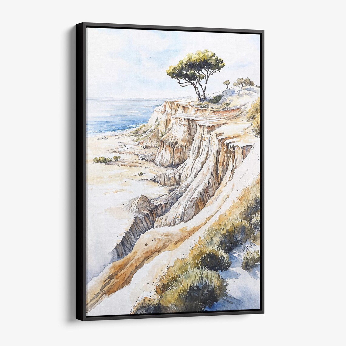 Torrey Pines Coastal Cliffs Watercolor Poster San Diego Coast