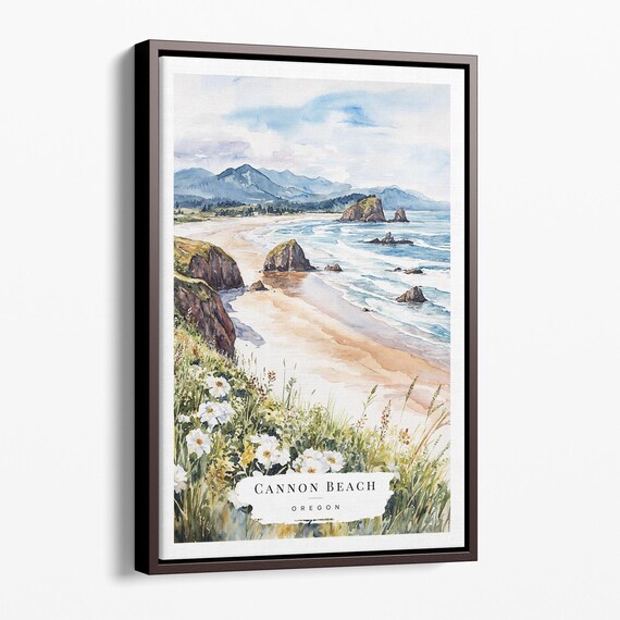 Cannon Beach Oregon Scenic Watercolor Coastal Landscape Poster