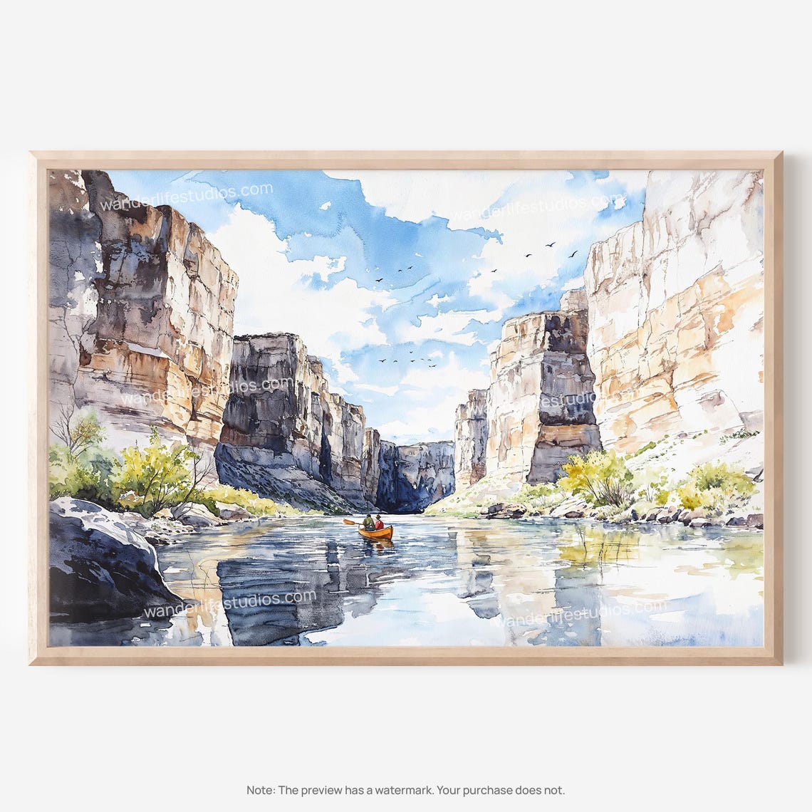 Big Bend National Park Texas Canyon River Canoe Watercolor Poster