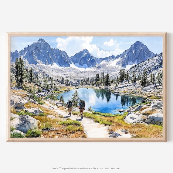 Kings Canyon National Park Watercolor Hiking Alpine Lake Poster