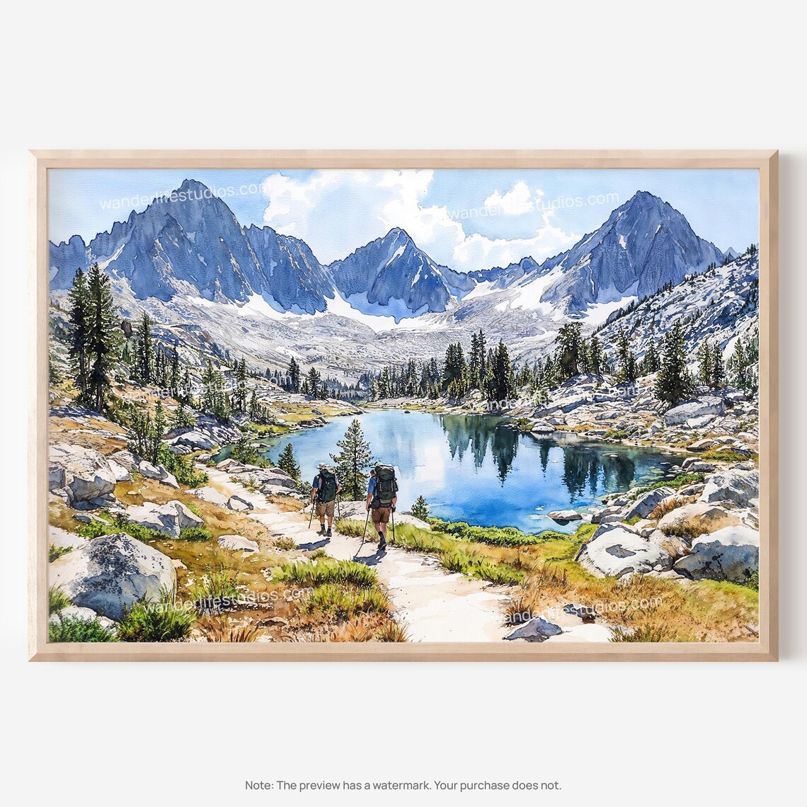 Kings Canyon National Park Watercolor Hiking Alpine Lake Poster