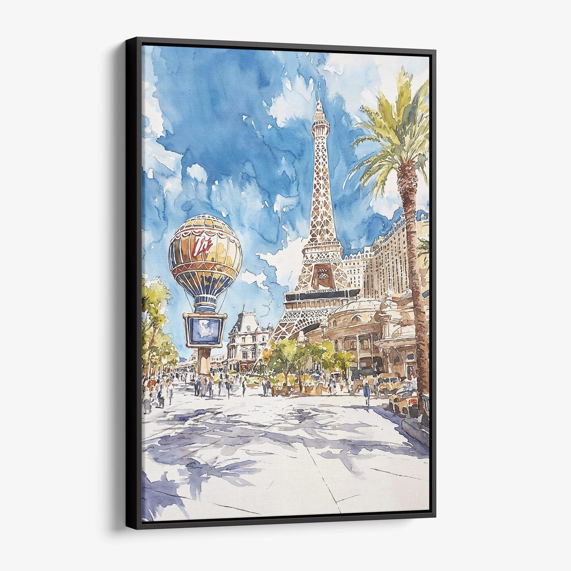 Eiffel Tower Watercolor Canvas Print Las Vegas Cityscape Wall Art